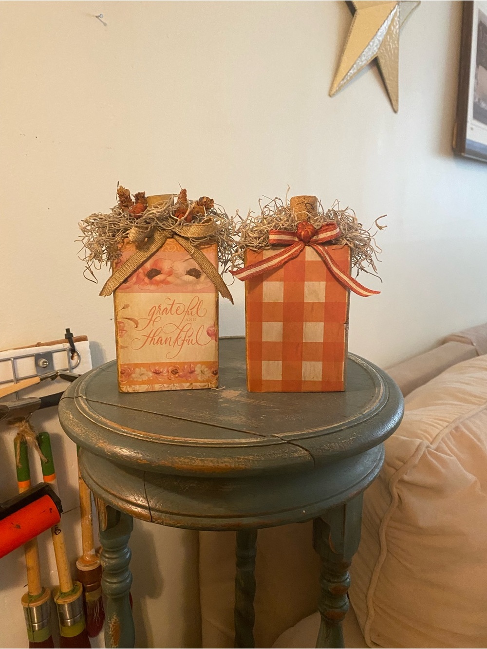Autumn Grateful & Plaid Decorative Wooden Blocks - Orange